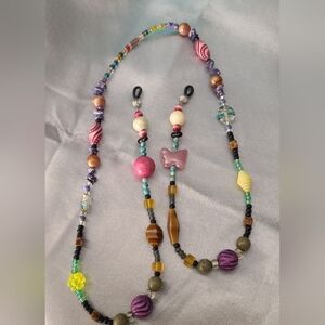 Eye Glass Holder Colorful Beaded Necklace with Butterfly Charm